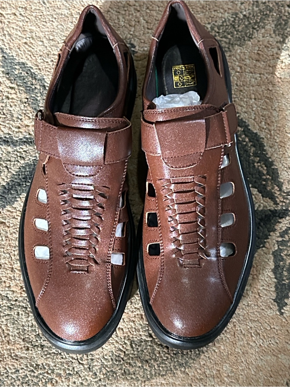 Men's Brown Woven Fisherman Sandals with Hook-and-Loop Strap